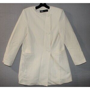 Zara White Coat Collarless Blazer Coat Buttons Size XSmall XS Ivory Casual
